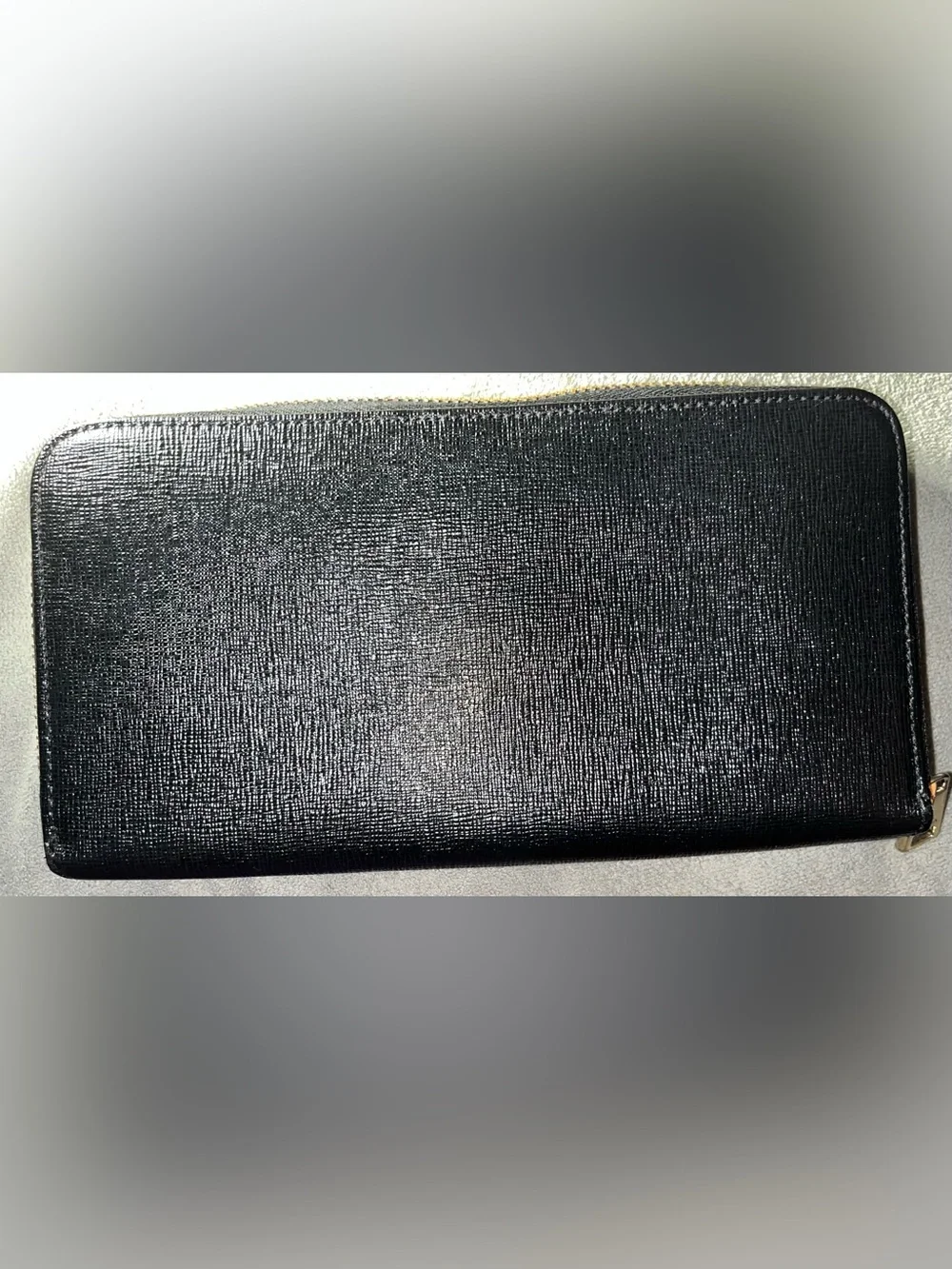 Furla EUC Black Textured Leather Zip-Around Wallet